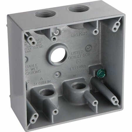 BELL Electrical Box, 31 cu in, Outlet Box, 2 Gang, Aluminum, Square 5337-0